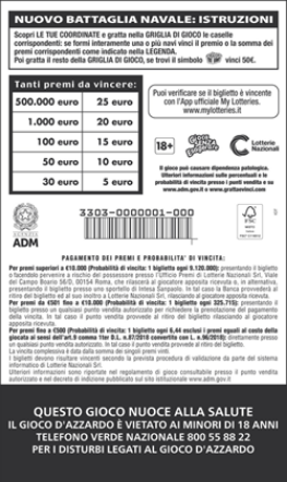 Ristampa layout retro biglietto lotteria istantanea Nuovo Battaglia Navale